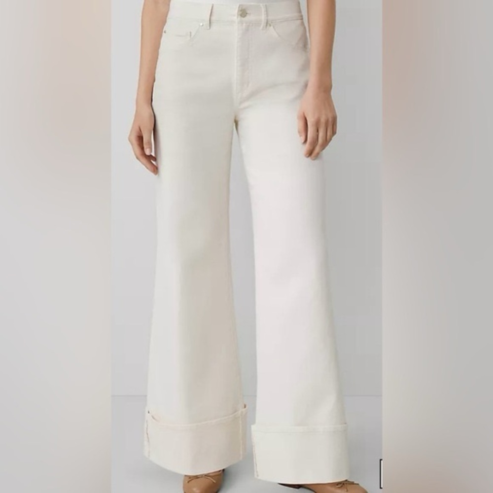 ANN TAYLOR The Palazzo Pants Ecru High Waisted Wide Leg 8P Petite 32x27 - Picture 2 of 11